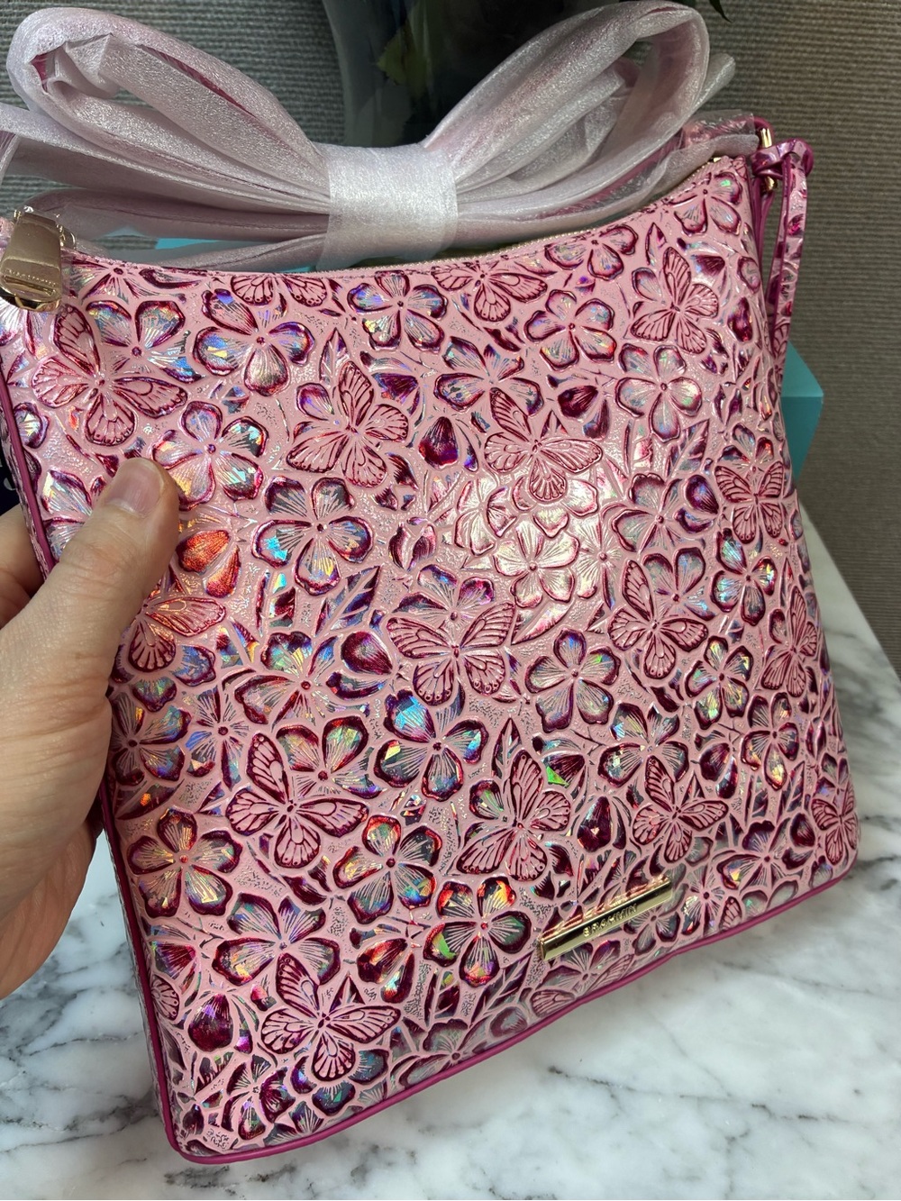 Brahmin Fearless Pink Ainsley Katie Iridescent Shoulder Bag - NWT Rare Style 🔥 - Picture 2 of 13